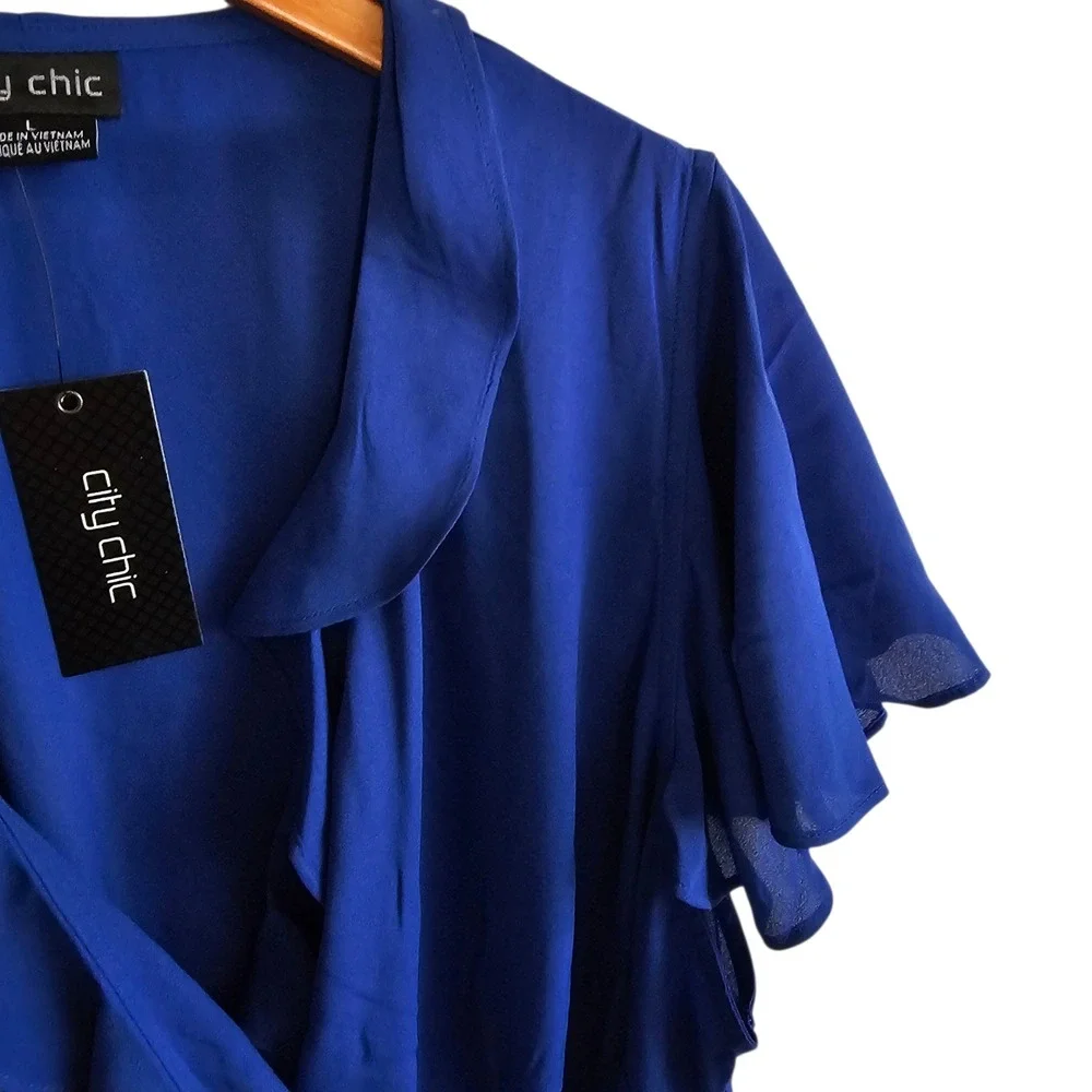 City Chic Women's Blue Ruffle Wrap Blouse Top Plus Size 2X 20 NWT - Picture 8 of 13